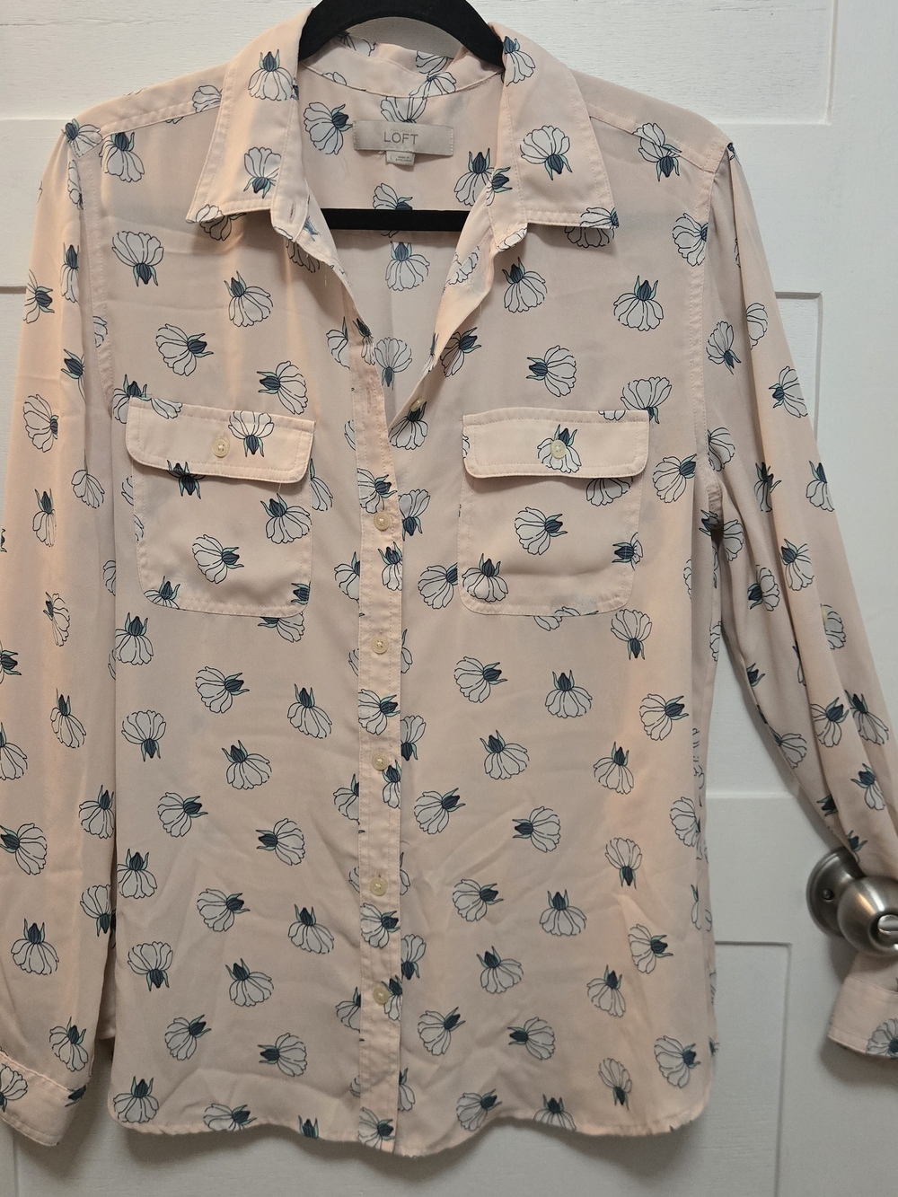 LOFT Pink Floral Button-Up Blouse